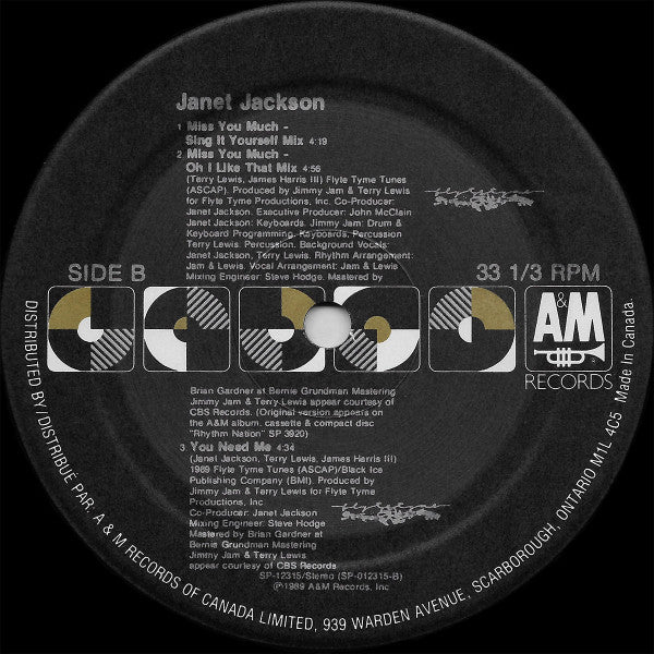 Janet Jackson : Miss You Much (12", Single)