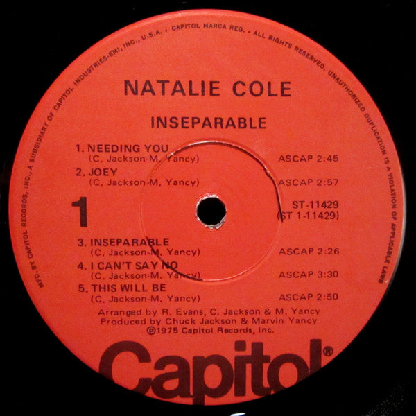 Natalie Cole : Inseparable (LP, Album, Win)