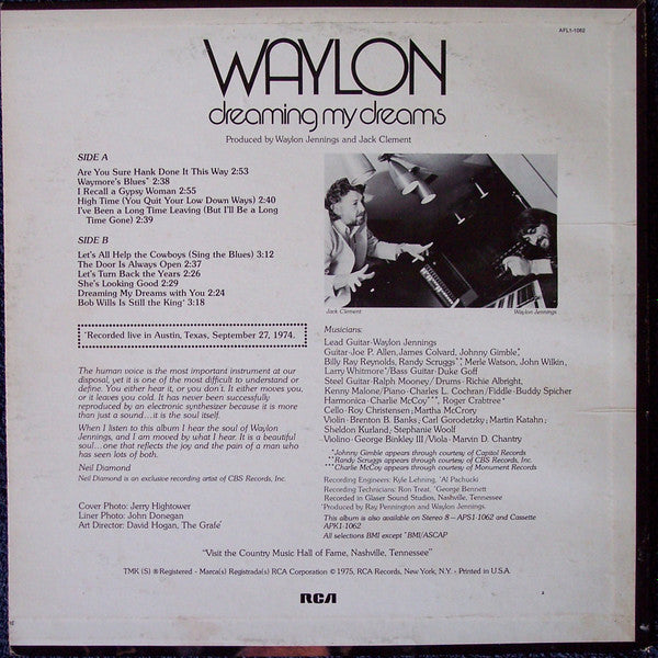 Waylon* : Dreaming My Dreams (LP, Album, RE, Ind)