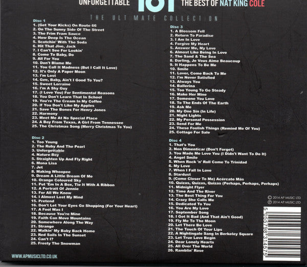 Nat King Cole : Unforgettable - The Best Of Nat King Cole (4xCD, Comp)