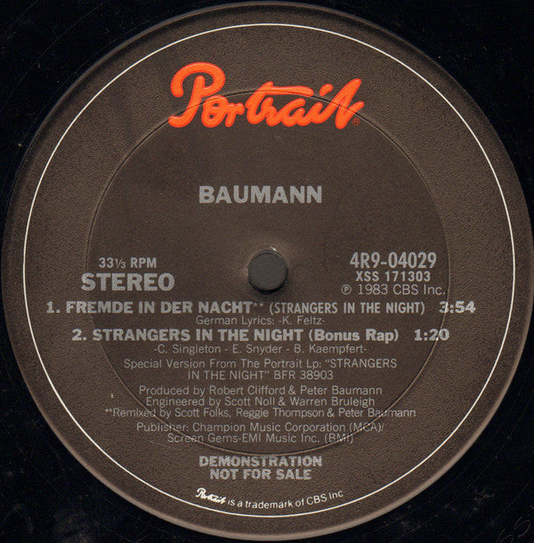 Baumann* : Strangers In The Night (12", Promo)