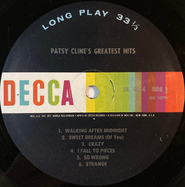 Patsy Cline : Patsy Cline's Greatest Hits (LP, Comp, Mono, Pin)