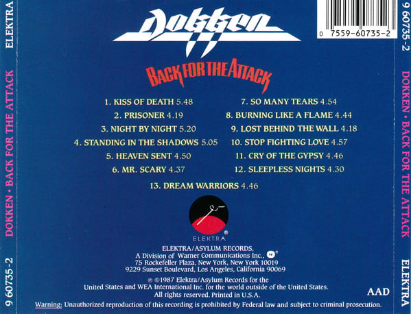 Dokken : Back For The Attack (CD, Album)
