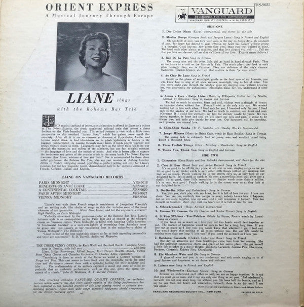 Liane* With The Boheme Bar Trio : Orient Express (LP, Album, Mono)