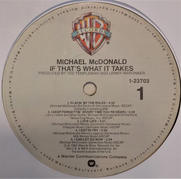 Michael McDonald : If That's What It Takes (LP, Album, Win)