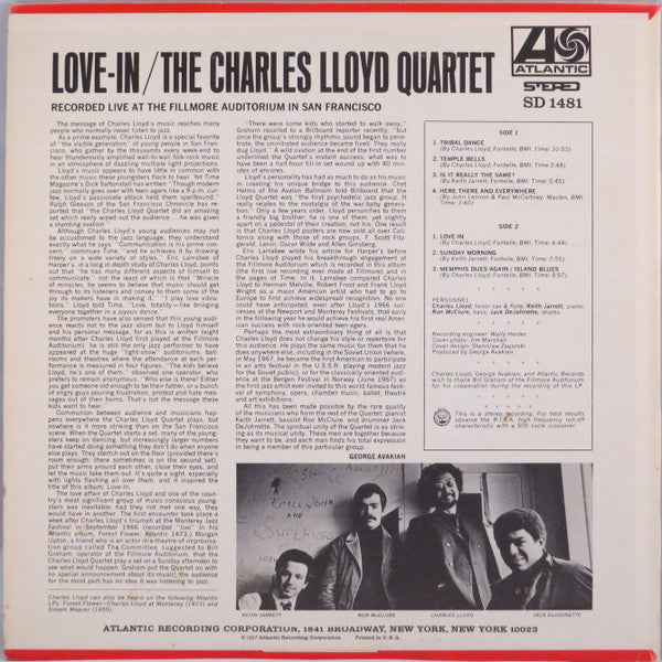 The Charles Lloyd Quartet : Love-In (LP, Album, Mon)