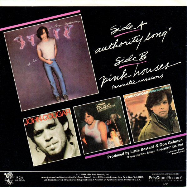 John Cougar Mellencamp : Authority Song (7", Styrene, Bes)