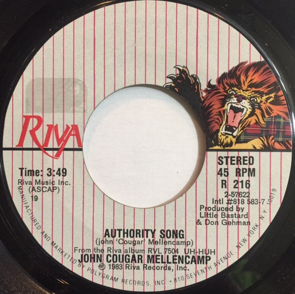 John Cougar Mellencamp : Authority Song (7", Styrene, Bes)