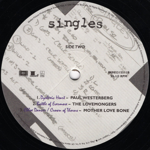 Various : Singles - Original Motion Picture Soundtrack (2xLP, Comp, RE + CD, Comp, Dlx, Car)