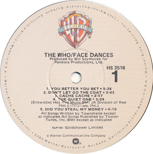 The Who : Face Dances (LP, Album, Spe)