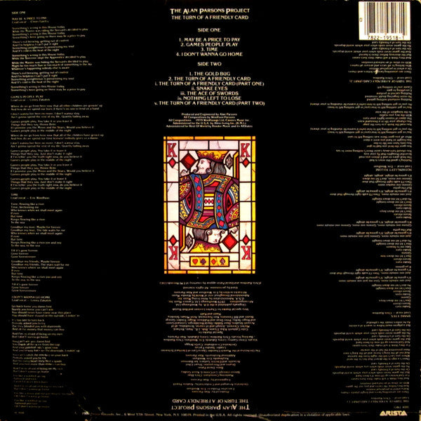 The Alan Parsons Project : The Turn Of A Friendly Card (LP, Album, Hub)