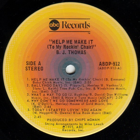 B.J. Thomas : Help Me Make It (To My Rockin' Chair) (LP, Album, Ter)