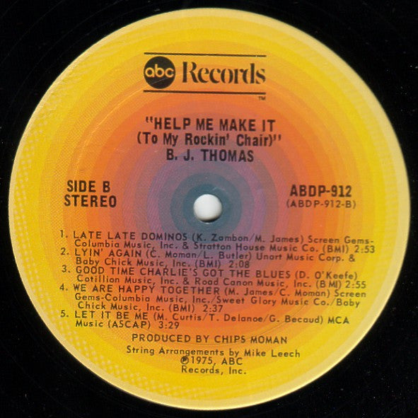 B.J. Thomas : Help Me Make It (To My Rockin' Chair) (LP, Album, Ter)