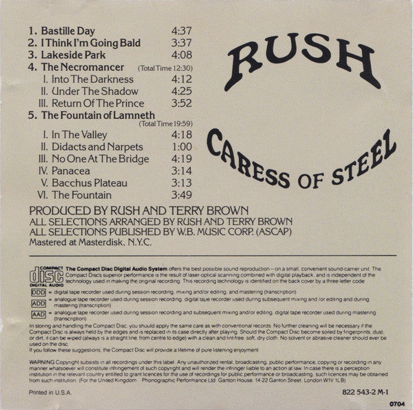 Rush : Caress Of Steel (CD, Album, RE)