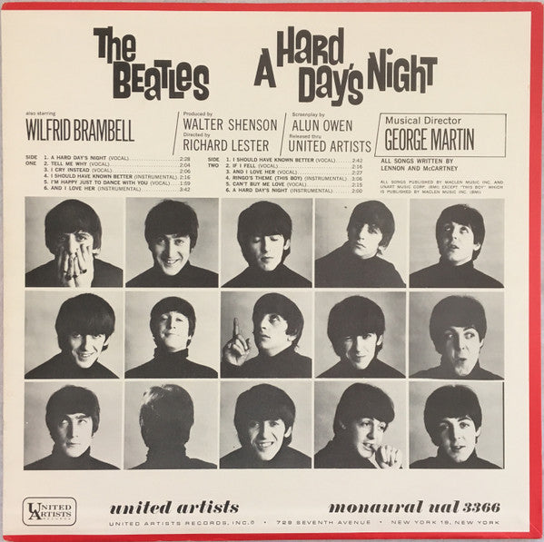 The Beatles : A Hard Day's Night (Original Motion Picture Soundtrack) (LP, Album, Mono, Ind)