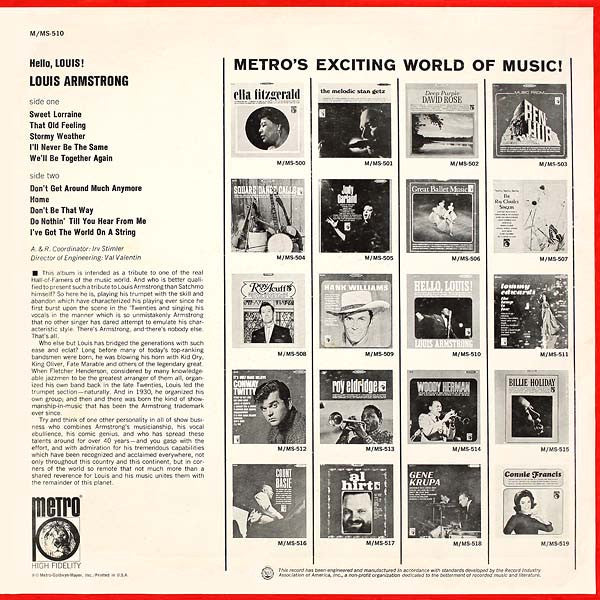 Louis Armstrong : Hello, Louis! (LP, Comp, Mono)