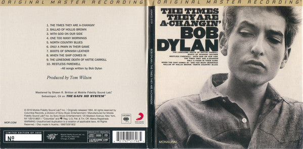 Bob Dylan : The Times They Are A-Changin' (SACD, Hybrid, Album, Mono, Ltd, Num, RE)