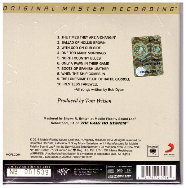 Bob Dylan : The Times They Are A-Changin' (SACD, Hybrid, Album, Mono, Ltd, Num, RE)