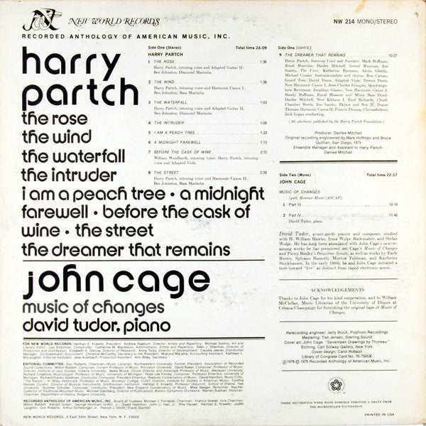 Harry Partch / John Cage : The Music Of John Cage And Harry Partch (LP, Mono)