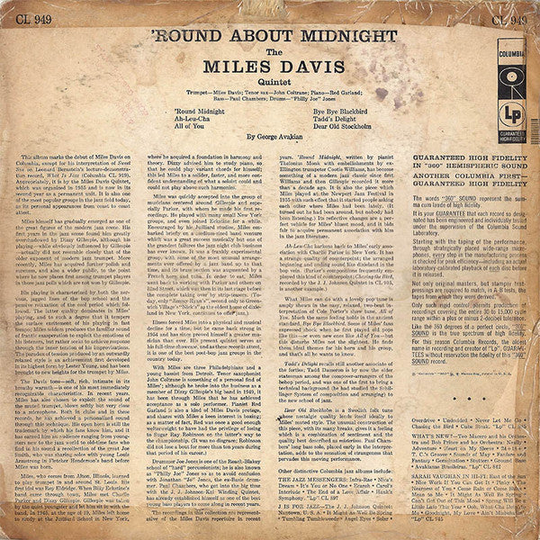 Miles Davis : 'Round About Midnight (LP, Album, Mono)