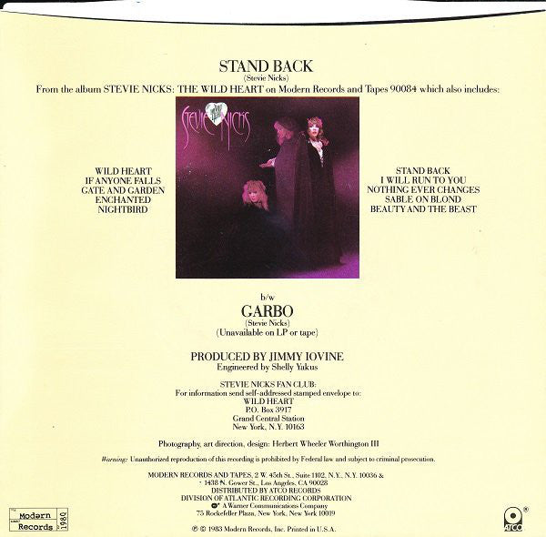 Stevie Nicks : Stand Back (7", Single, AR )