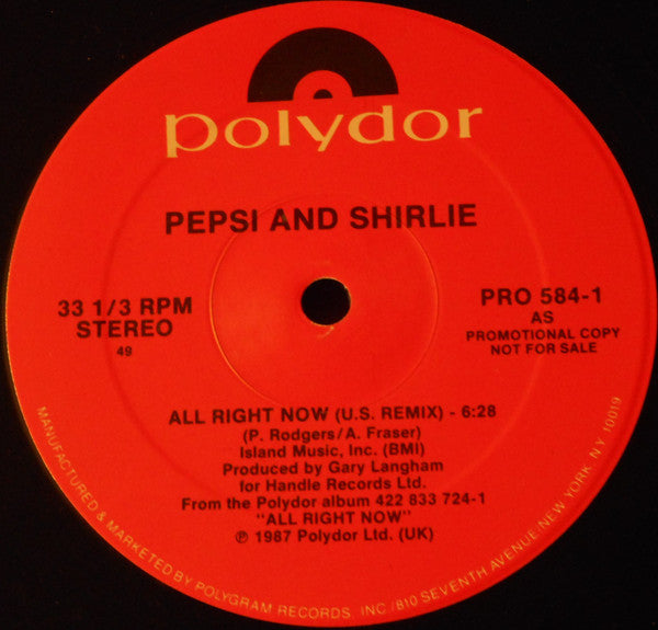 Pepsi And Shirlie* : All Right Now (12", Promo)