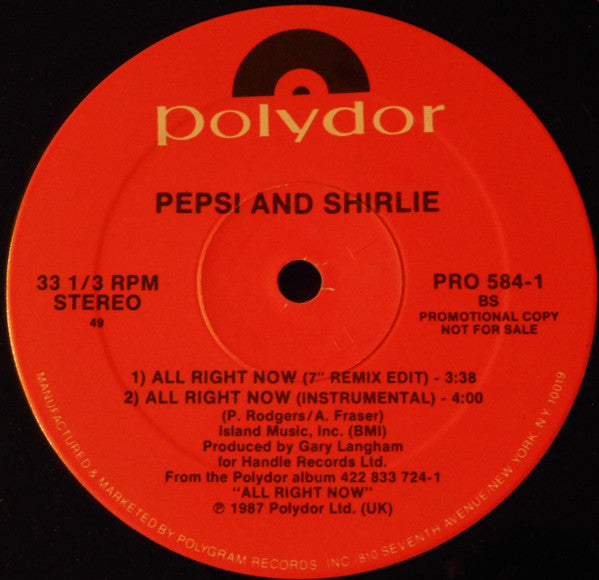 Pepsi And Shirlie* : All Right Now (12", Promo)
