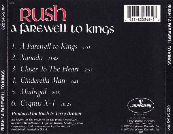 Rush : A Farewell To Kings (CD, Album, RE, RP)