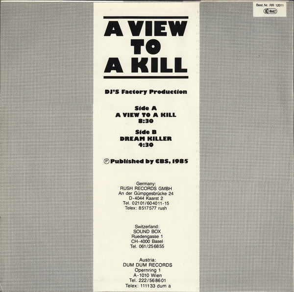 DJ's Factory : A View To A Kill (12", Ltd, Whi)