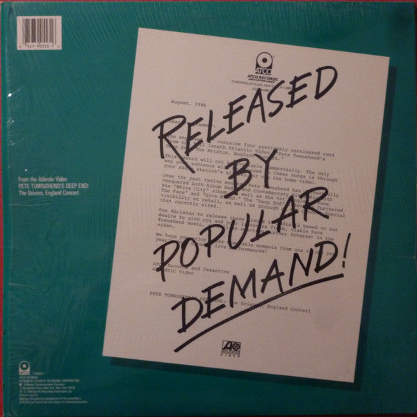 Pete Townshend's Deep End* : Live! (LP, Album, AR )