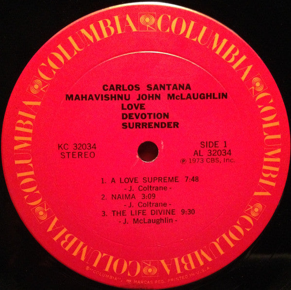Carlos Santana & John McLaughlin : Love Devotion Surrender (LP, Album, Ter)
