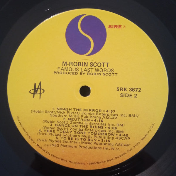 M (2) / Robin Scott : Famous Last Words (LP, Album)