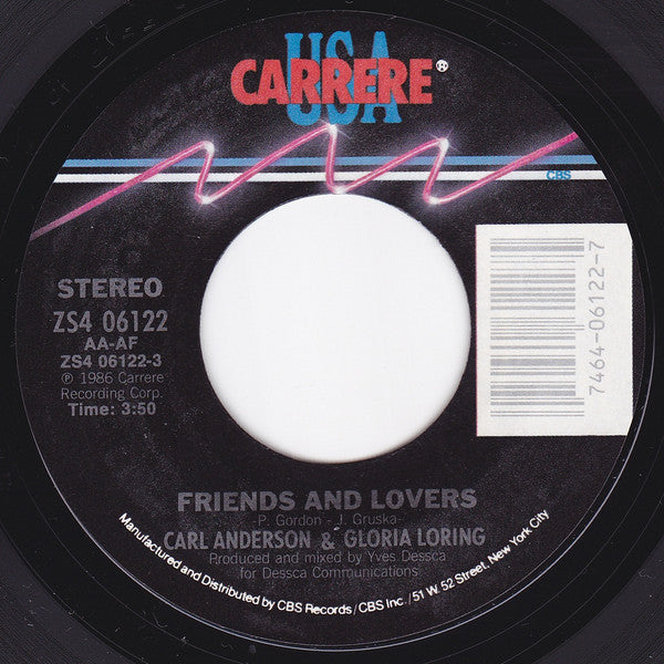 Gloria Loring &  Carl Anderson : Friends And Lovers (7", Styrene, Pit)