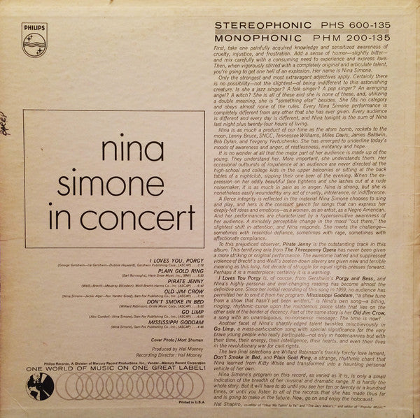 Nina Simone : In Concert (LP, Album, RP)