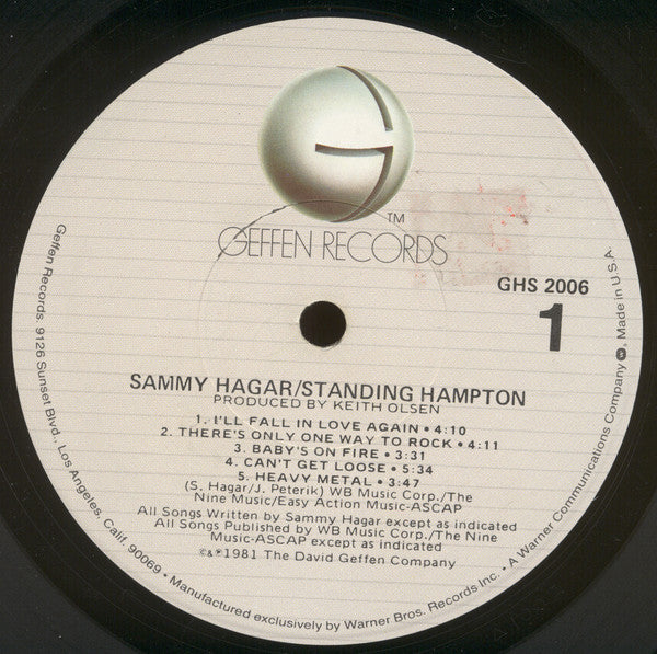 Sammy Hagar : Standing Hampton (LP, Album, Art)