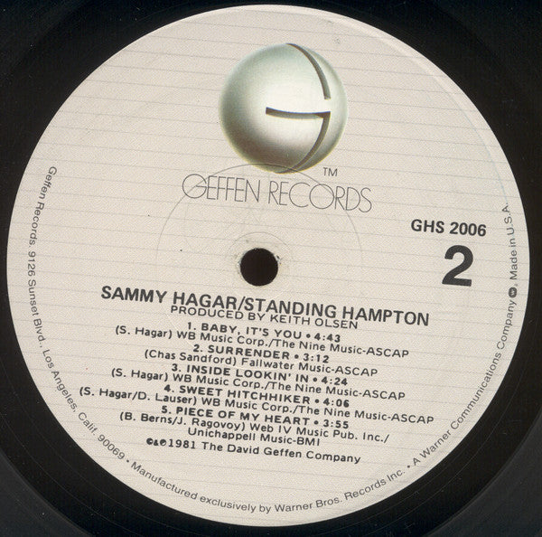 Sammy Hagar : Standing Hampton (LP, Album, Art)