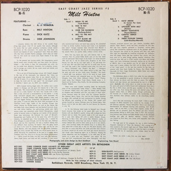 Milt Hinton : East Coast Jazz/5 (LP, Album, Mono, Hi-)