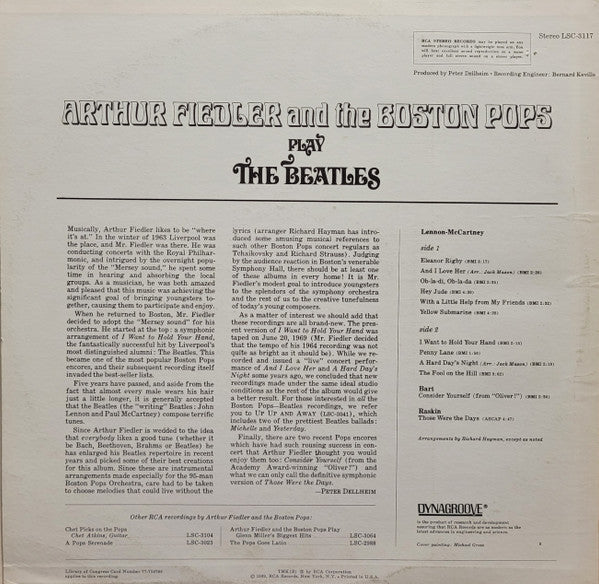 Arthur Fiedler And Boston Pops Orchestra : Play The Beatles (LP, Album, Ind)