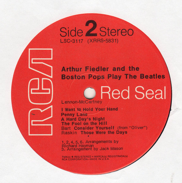 Arthur Fiedler And Boston Pops Orchestra : Play The Beatles (LP, Album, Ind)