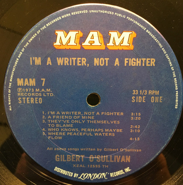 Gilbert O'Sullivan : I'm A Writer, Not A Fighter (LP, Album, Ter)
