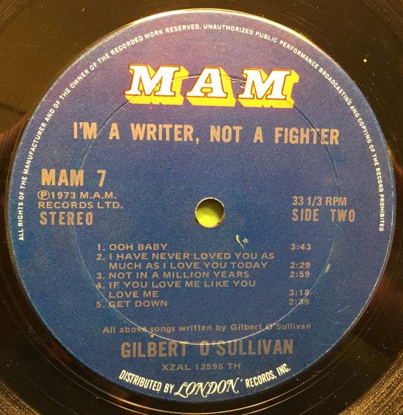 Gilbert O'Sullivan : I'm A Writer, Not A Fighter (LP, Album, Ter)