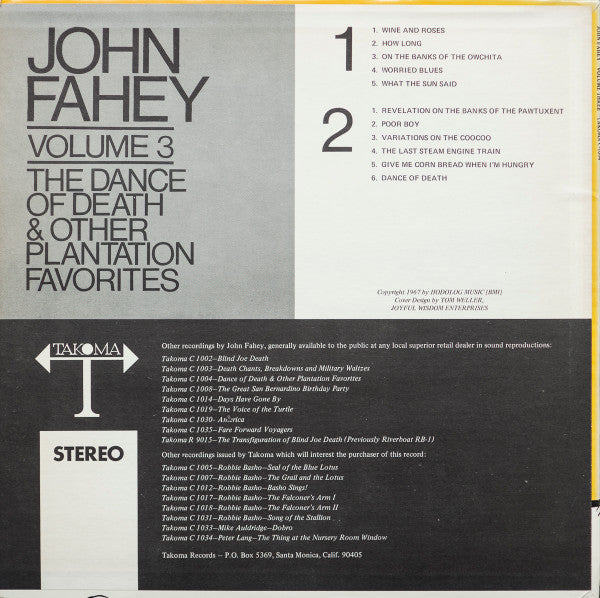 John Fahey : Volume 3 / The Dance Of Death & Other Plantation Favorites (LP, Album, Mono, RE)