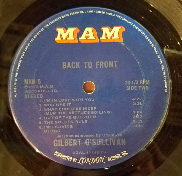Gilbert O'Sullivan : Back To Front (LP, Album, Ter)