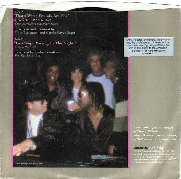 Dionne & Friends Featuring Elton John, Gladys Knight And Stevie Wonder : That's What Friends Are For (7", Single)