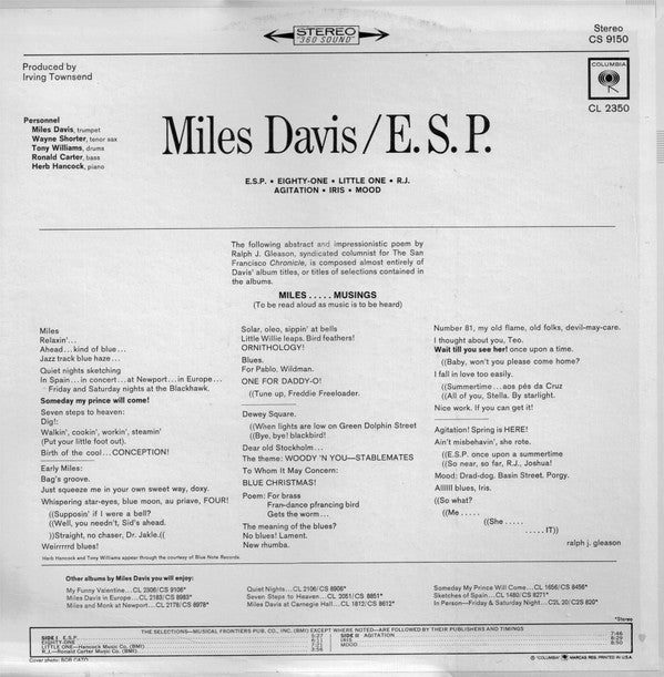 Miles Davis : E.S.P. (LP, Album, RE, Pit)