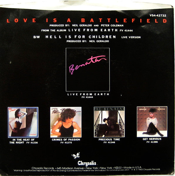Pat Benatar : Love Is A Battlefield (7", Single, Styrene, Pit)