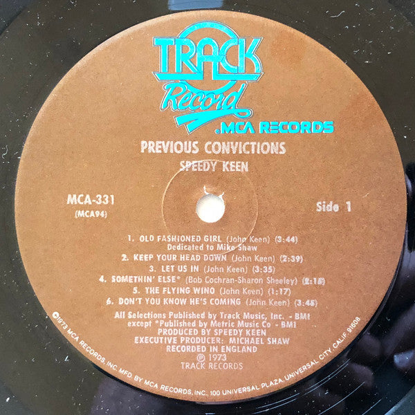 Speedy Keen* : Previous Convictions (LP, Album, Pin)