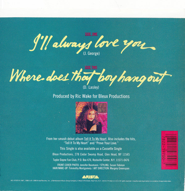 Taylor Dayne : I'll Always Love You (7", Single)