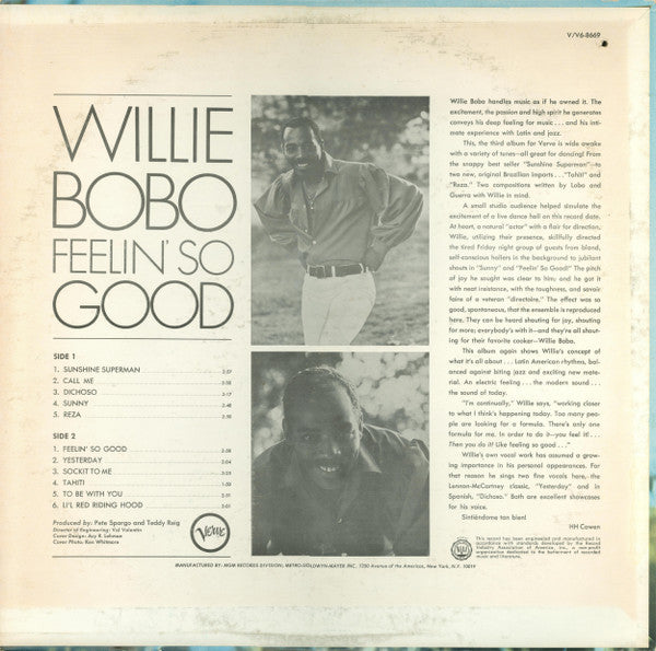 Willie Bobo : Feelin' So Good (LP, Album, MGM)