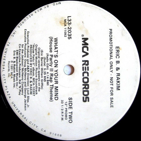 Eric B. & Rakim : What's On Your Mind (House Party II Rap Theme) (12", Single, Promo)